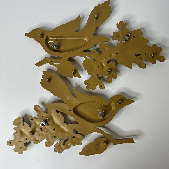Vintage Dart Ind Gold Bird & Flowers Hanging Wall Plaques Plastic Set 60s Decor - Picture 2 of 16